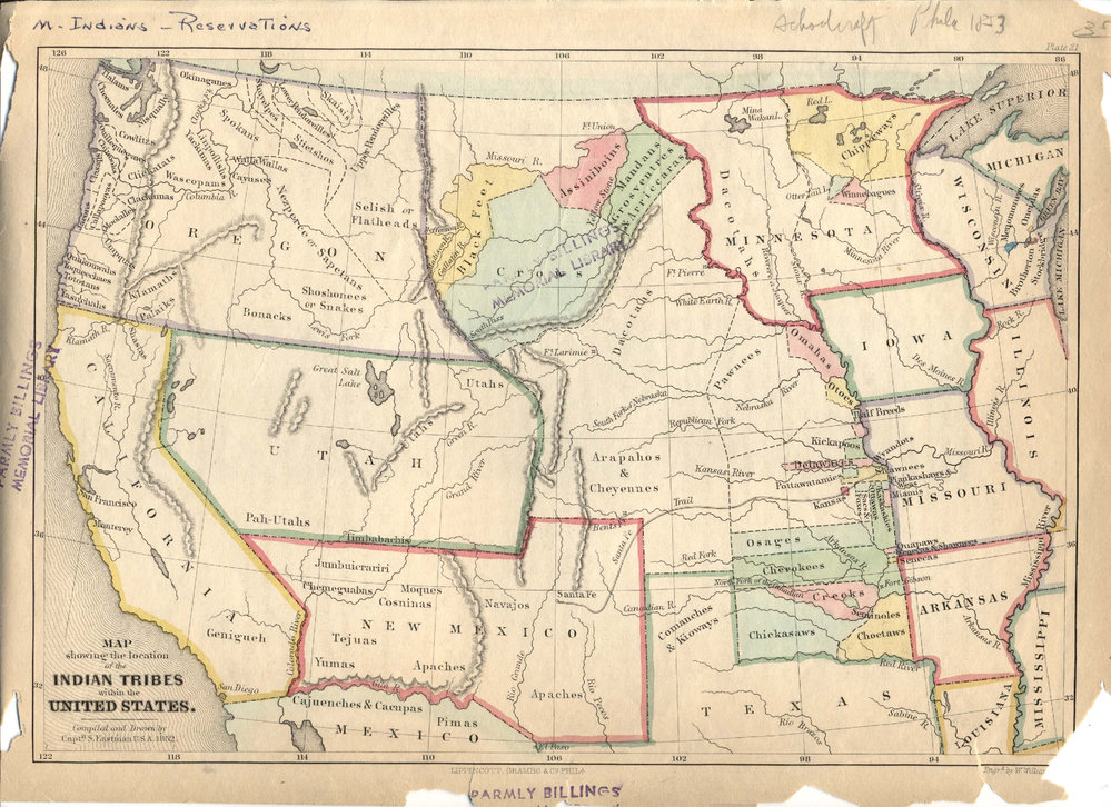 1852 map showing the location of the Indian Tribes within the United States